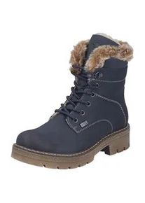 Winterstiefelette Rieker, Damen, Gr. 42, dunkelblau, beige, Nubuklederimitat, Textil, Fellimitat, unifarben, Schuhe Winterstiefelette, Schn&uuml;rboots, Winterboots mit wasserabweisender RiekerTEX-Membran