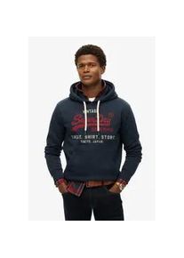 Kapuzensweatshirt Superdry "SD-VL HERITAGE RELAXED HOOD", Herren, Gr. XL, blau (trench navy), Jersey, Obermaterial: 55% Baumwolle, 45% Polyester, bedruckt, relaxed fit normal, ohne Ausschnitt, Rippb&uuml;ndchen, Sweatshirts