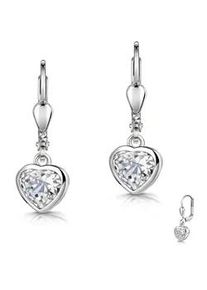 Paar Ohrh&auml;nger Firetti "Schmuck Geschenk Silber 925 Ohrschmuck Ohrringe Herzform", silberfarben, kristallwei&szlig;, kristallwei&szlig;, Ohrringe, Damen, Silber 925 (Sterlingsilber), Made in Germany - mit Zirkonia (synth.)
