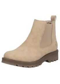 Chelseaboots Rieker, Damen, Gr. 42, hellbeige, Elastischer Einsatz, Nubuklederimitat, unifarben, Schuhe Chelseaboots, Schlupfboots, Stiefelette, Blockabsatz, mit kuscheligem Warmfutter