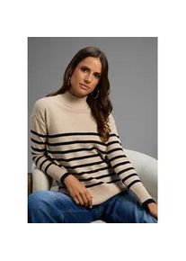 Streifenpullover Laura Scott, Damen, Gr. 36/38, beige schwarz gestreift, Strick, Obermaterial: 50% Viskose, 28% Polyester, 22% Polyamid, gestreift, figurumspielend h&uuml;ftbedeckend, Rippb&uuml;ndchen, Pullover Streifenpullover, kuscheliger Winterstrick mit seitlichen Schlitzen - NEUE KOLLEKTION