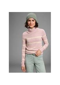 Rollkragenpullover Kangaroos, Damen, Gr. 44/46, rosa (ros&eacute;), Strick, Obermaterial: 60% Baumwolle, 40% Polyacryl, normal h&uuml;ftbedeckend, Rippstrickb&uuml;ndchen, Pullover Rollkragenpullover, in l&auml;ssiger Form mit Kontraststreifen