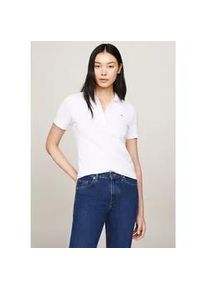 Poloshirt Tommy Hilfiger "1985 SLIM PIQUE POLO SS", Damen, Gr. XS (34), wei&szlig; (th_optic_wei&szlig;), Piqu&eacute;, Obermaterial: 97% Baumwolle, 3% Elasthan, unifarben, slim fit normal, Rundhals, Shirts, mit Tommy Hilfiger Logo-Flag