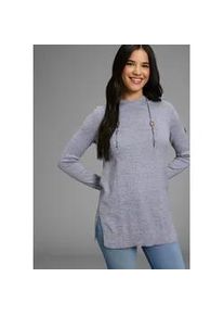 Longpullover Kangaroos, Damen, Gr. 32/34, blau (graublau, meliert), Strick, Obermaterial: 50% Baumwolle, 50% Polyacryl, figurumspielend lang, Rippb&uuml;ndchen, Pullover Longpullover, mit Kapuze und Schlitzen am Saum