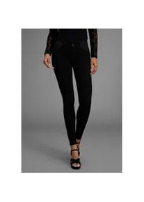 Skinny-fit-Jeans Arizona "Ultra Stretch", Damen, Gr. 50, N-Gr, schwarz (schwarz schwarz), Denim/Jeans, Obermaterial: 63% Baumwolle, 32% Polyester, 5% Elasthan, skinny fit normal, Jeans, skinny-fit, mit Used-Look-Crinkles, niedrige Leibh&ouml;he