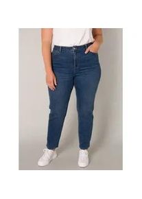 Slim-fit-Jeans Base Level Curvy, Damen, Gr. 52, L&auml;nge 30, blau (mid blau), Denim/Jeans, Obermaterial: 92% Baumwolle, 6% Polyester, 2% Elasthan, unifarben, slim fit kn&ouml;chellang, Jeans Slim-fit-Jeans, in gro&szlig;en Gr&ouml;&szlig;en
