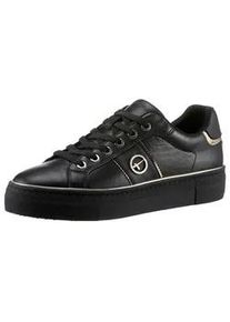 Plateausneaker Tamaris, Damen, Gr. 39, schwarz, Leder, Lederimitat, kontrastfarbene Details, unifarben, Schuhe Plateausneaker, Freizeitschuh, Halbschuh, Schn&uuml;rschuh mit gepolstertem Schaftrand