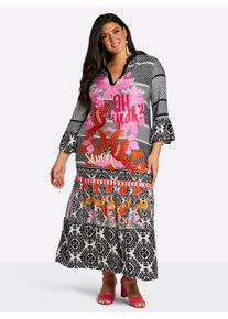 sheego loves miss goodlife sheego Gro&szlig;e Gr&ouml;&szlig;en Volantkleid im Mustermix, schwarz-pink-bedruckt, Gr&ouml;&szlig;e 48 - Damen