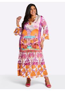 sheego loves miss goodlife sheego Gro&szlig;e Gr&ouml;&szlig;en Stufenkleid in Maxil&auml;nge, ecru-violett-bedruckt, Gr&ouml;&szlig;e 44 - Damen