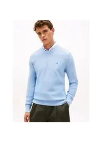 Rundhalspullover Tommy Hilfiger "ESSENTIAL STRUCTURE CREW NECK mit Struktur und Label", Herren, Gr. M, vessel blau heather, Strick, Obermaterial: 100% Baumwolle, Rundhals, Rippb&uuml;ndchen, Pullover Rundhalspullover, unifarben, casual, regular fit, Baumwolle, Rundhals
