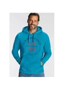 H.I.S. Kapuzensweatshirt H.I.S, Herren, Gr. 4XL (68/70), blau (t&uuml;rkis), angeraute Sweatware, Obermaterial: 60% Baumwolle, 40% Polyester, bedruckt, normal, Rundhals, Rippb&uuml;ndchen, Sweatshirts, Langarm, l&auml;ssige Passform, mit K&auml;ngurutasche