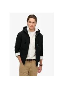 Kapuzensweatjacke Superdry "ESSENTIAL LOGO ZIP HOODIE HB", Damen, Gr. M, schwarz, angeraute Sweatware, Obermaterial: 100% Seide, unifarben, slim fit normal, ohne Ausschnitt, Rippb&uuml;ndchen, Sweatjacken, Baumwollmischung, slim fit