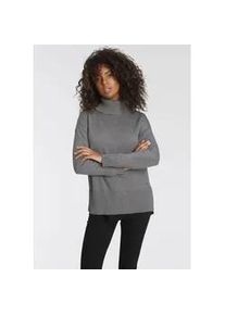 Rollkragenpullover Tamaris, Damen, Gr. 36/38, grau (grau, melange), Strick, Obermaterial: 50% Viskose, 28% Polyester, 22% Polyamid, l&auml;ssig geschnitten h&uuml;ftbedeckend, Strickb&uuml;ndchen, Pullover Rollkragenpullover, in l&auml;ssiger Form mit seitlichen Schlitzen