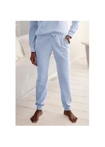 Relaxhose BENCH. LOUNGEWEAR, Damen, Gr. 32/34, N-Gr, blau (hellblau meliert), Interlock, Obermaterial: 52% Baumwolle, 48% Polyester, bestickt, meliert, unifarben, Basic, Basic lang, Hosen Relaxhose, mit gl&auml;nzender Logostickerei, Loungewear, Loungeanzug