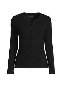 LANDS' END Rippshirt mit durchgehender Knopfreihe, Damen,  Schwarz, Elasthan/Baumwoll-Mischung, by Lands' End