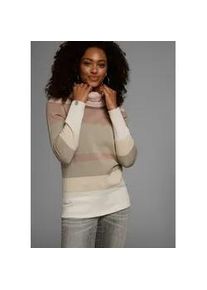 Rollkragenpullover Kangaroos, Damen, Gr. 36/38, beige (beige, rosa), Strick, Obermaterial: 50% Baumwolle, 50% Polyacryl, gestreift, meliert, figurbetont h&uuml;ftlang, Rippb&uuml;ndchen, Pullover Rollkragenpullover, gestreift mit hohem Stehkragen
