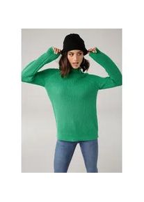 Strickpullover Laura Scott, Damen, Gr. 36, gr&uuml;n (grasgr&uuml;n), Grobstrick, Obermaterial: 50% Baumwolle, 50% Polyacryl, clean, unifarben, l&auml;ssig geschnitten h&uuml;ftlang, hoch geschlossener Ausschnitt, B&uuml;ndchen, Pullover Strickpullover, aus Grobstrick mit Stehkragen