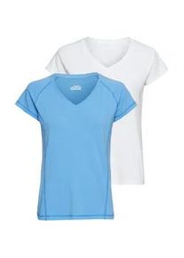 Funktionsshirt FAYN SPORTS "Double Pack Essential", Damen, Gr. 44, azurblau, wei&szlig;, Jersey, Obermaterial: 58% Baumwolle, 38% Polyester, 4% Elasthan, figurbetont, V-Ausschnitt, Shirts Funktionsshirt, Kurzarm, lockere Passform, unifarben, V-Ausschnitt