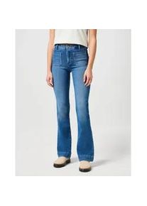 Bootcut-Jeans Wrangler "Flare", Damen, Gr. 28, L&auml;nge 34, blau (raven), Denim/Jeans, Obermaterial: 80% Baumwolle, 18% Polyester, 2% Elasthan, unifarben, ausgestellt lang, Jeans, im Retro-Design mit ausgestelltem Bein