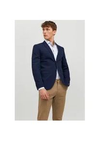 Jack & Jones Sakko JACK & JONES "JPRFRANCO Blazer mit 2-Knopf-Form und extra schmalem Schnitt", Herren, Gr. 52, blau (schwarz navy), Web, Obermaterial: 78% Polyester, 17% Viskose, 4% Elasthan, 1% sonstige Fasern, unifarben, slim fit, 1-Knopf-Manschette, Sakkos Sakko, unifarben, modisch, slim fit, Kunstfaser