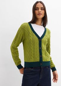 bonprix Strickjacke aus reiner Baumwolle, gr&uuml;n, Gr.44/46 (L), Modische Strickjacke aus reiner Baumwolle mit abgesetztem B&uuml;ndchen, aus 100% Baumwolle