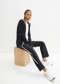 bonprix Stretch-Jogginganzug aus Baumwolle (2-tlg.Set), schwarz, Gr.40/42 (M), Bequemer Baumwoll-Jogginganzug (2-tlg.Set) aus Sweatjacke und Jogginghose, Straight-Fit, Oberteil: 95% Baumwolle (organic)