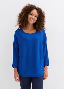 bonprix Oversize Ripp-Pullover aus Viskose-Mix, blau, Gr.40/42 (M), L&auml;ssiger Ripp-Pullover mit 3/4-Arm, aus Viskose
