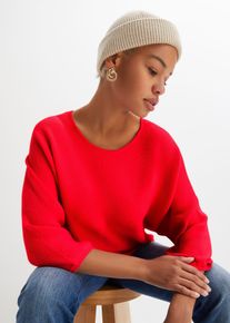 bonprix Oversize-Ripp-Pullover aus Viskose-Mix, rot, Gr.32/34 (XS), L&auml;ssiger Ripp-Pullover mit 3/4-Arm, aus Viskose
