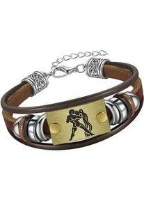 Armband Firetti "Schmuck Geschenk Armschmuck Armkette Edelstein Sternzeichen", bunt (edelstahlfarben, messingfarben, dunkelbraun, braun, grau, braun, grau), Armb&auml;nder, Damen, 20cm, Wassermann, Edelstahl Leder Messing, Edelstahl, Leder, Messing, Armband, Made in Germany - mit H&auml;matit - mit Holzimitat