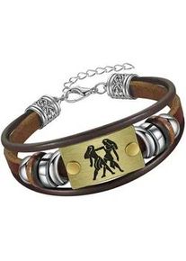 Armband Firetti "Schmuck Geschenk Armschmuck Armkette Edelstein Sternzeichen", bunt (edelstahlfarben, messingfarben, dunkelbraun, braun, grau, braun, grau), Armb&auml;nder, Damen, 20cm, Zwilling, Edelstahl Leder Messing, Edelstahl, Leder, Messing, Armband, Made in Germany - mit H&auml;matit - mit Holzimitat