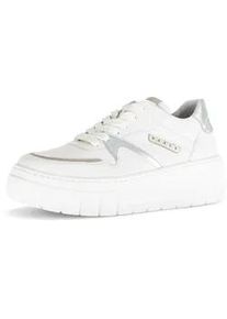 Plateausneaker Gabor, Damen, Gr. 37, wei&szlig; (wei&szlig;, metallicfarben), Nappaleder, kontrastfarbene Details, Schuhe Plateausneaker, Schn&uuml;rschuh, Halbschuh, Freizeitschuh, Bes&auml;tze in Metallicoptik
