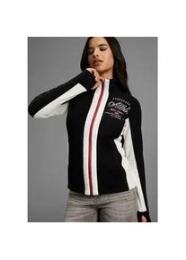 Fleecejacke Kangaroos, Damen, Gr. 52/54, schwarz (schwarz, with wei&szlig;), Fleece, Obermaterial: 100% Polyester, bedruckt, bestickt, colorblocking, gemustert, kontrastfarbene Details, mehrfarbig, unifarben mit Farbeinsatz, bequem h&uuml;ftbedeckend, ohne Ausschnitt, eingesetzt B&uuml;ndchen mit Daumenl&ouml;chern, Jacken Fleecejacke &Uuml;bergangsjacke, f&uuml;r kalte Tage, schnelltrocknend, w&auml;rmend, figurbetonter Schnitt