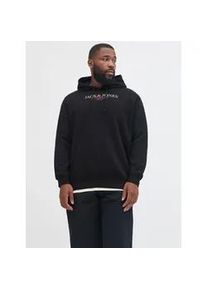 Jack & Jones PlusSize Kapuzensweatshirt "JORBILLYBURG SWEAT HOOD FST PLS", Herren, Gr. 4XL, schwarz, angeraute Sweatware, Obermaterial: 60% Baumwolle, 40% Polyester, JACK & JONES PLUSSIZE, bedruckt, regular fit normal, Rippb&uuml;ndchen, Sweatshirts