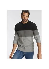 MAN'S WORLD Rundhalspullover MAN'S WORLD "Bis Gr&ouml;&szlig;e 5 XL", Herren, Gr. XL (56/58), bunt (schwarz, hellgrau, grau), Feinstrick, Obermaterial: 75% Baumwolle, 25% Polyacryl, colorblocking, normal, Rundhals, Rippstrickb&uuml;ndchen, Pullover Rundhalspullover, mit Blockstreifen, Topseller