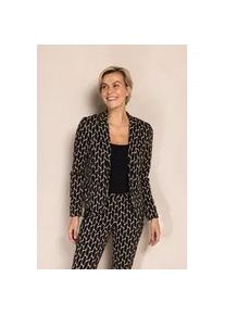 Kurzblazer Zhrill "ZHBETSY", Damen, Gr. XXL, schwarz beige gemustert, Web, Obermaterial: 72% Polyester, 26% Viskose, 2% Elasthan, bedruckt, tailliert taillenlang, Rundhals, Blazer Kurzblazer, grafisches Allover-Muster, tailliert