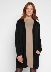 bonprix Longstrickjacke Langarm, schwarz, Gr.52/54 (XXL), Attraktive Strickjacke umspielt die Figur in bequemer Longform, 50% Baumwolle