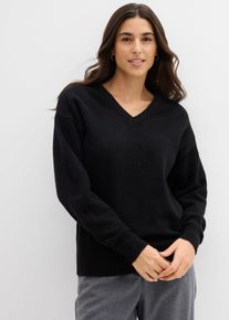 bonprix Oversize-Strick-Pullover, schwarz, Gr.32/34 (XS), Volumin&ouml;ser Oversize-Strick-Pullover mit Rippstrickdetails