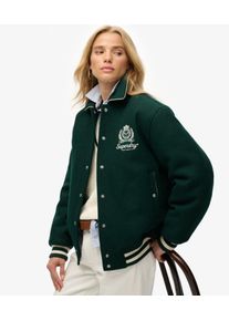 Superdry Damen Wolle Gesticktes Logo Country Club Wollmix-Bomberjacke, Gr&uuml;n & Creme - Gr&ouml;&szlig;e: 46 208222000008127E460