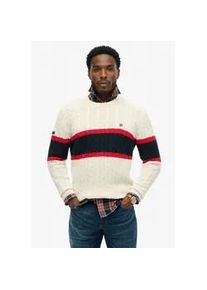 Strickpullover Superdry "Cotton Stripe Cable Jumper", Herren, Gr. L, ecru, eclipse navy, Strick, Obermaterial: 100% Baumwolle, gemustert, regular fit normal, Rundhals, Rippb&uuml;ndchen, Pullover Strickpullover