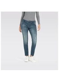 Destroyed-Jeans MAC, Damen, Gr. 42, N-Gr, blau (gr&uuml;n destroyed wash), Denim/Jeans, Obermaterial: 94% Baumwolle, 4% Elastomultiester, 2% Elasthan, slim fit kn&ouml;chelfrei, Jeans Destroyed-Jeans