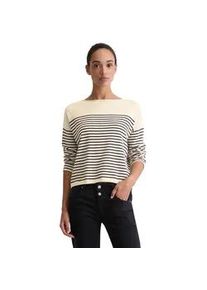 Marc O'Polo Strickpullover MARC O'POLO, Damen, Gr. L, sanftes wei&szlig;, Strick, Obermaterial: 100% Baumwolle, normal, U-Boot-Ausschnitt, B&uuml;ndchen, Pullover Strickpullover, geringelt, U-Boot-Ausschnitt