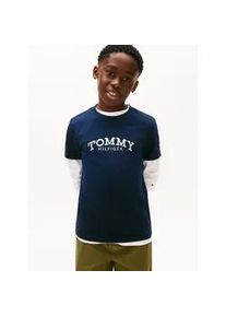 T-Shirt Tommy Hilfiger, Jungen, Gr. 74, schwarz night navy, Single Jersey, Obermaterial: 100% Baumwolle, unifarben, regular fit normal, Rundhals, eingesetzt abgesteppte Kante, Shirts T-Shirt, Regular fit, f&uuml;r Kinder bis 16 Jahre, Druck