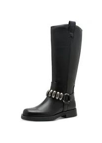 Stiefel Tamaris, Damen, Gr. 40, Normalschaft, schwarz, Lederimitat, unifarben, Schuhe Stiefel, Blockabsatz, Langschaftstiefel mit Schmuckelementen, im Biker-Look