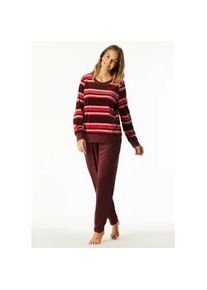 Schlafanzug Schiesser "Comfort Nightwear", Damen, Gr. 50, burgund, Stoff, Obermaterial: 75% Baumwolle, 25% Polyester, bequem lang, Rundhals, Homewear-Sets Schlafanzug, Baumwollmischung, Rundhals-Ausschnitt, lang&auml;rmelig, Velour-Qualit&auml;t