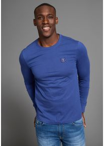 Rundhalsshirt DELMAO, Herren, Gr. S (44/46), blau, Single Jersey, Obermaterial: 100% Baumwolle, unifarben, Basic, Basic schmal, Rundhals, Rippb&uuml;ndchen, Shirts Rundhalsshirt, mit Markenlabel