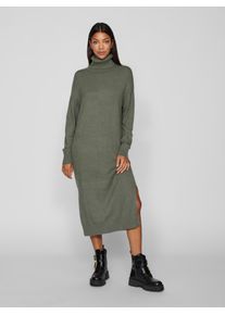 Strickkleid Vila "VIRIL ROLL NECK L/S MIDI DRESS - NOOS", Damen, Gr. M, N-Gr, laurel wreath detail:schwarz melange, Strick, Obermaterial: 50% Viskose, 27% Nylon, 23% Polyester, meliert, regular fit, Rippstrickb&uuml;ndchen, Kleider Strickkleid