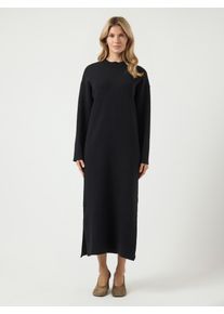 Strickkleid Y.A.S "YASELMA LS LONG KNIT DRESS S. NOOS", Damen, Gr. XL, N-Gr, schwarz, Feinstrick, Obermaterial: 52% Viskose, 26% Polyester, 22% Nylon, unifarben, regular fit ca. Mitte Wade, Kleider Strickkleid