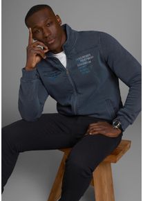 MAN'S WORLD Sweatjacke MAN'S WORLD, Herren, Gr. 3XL (64/66), blau (blau gewaschen), Obermaterial: 85% Baumwolle, 15% Polyester, washed, regular fit, angesetztes B&uuml;ndchen, Sweatjacken Sweatjacke, mit Print und Stickerei, Topseller