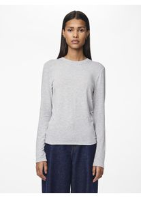 Langarmshirt Pieces "PCMARIA LS TOP NOOS BC", Damen, Gr. L, grau (light grau melange), Jersey, Obermaterial: 64% Polyester, 33% Viskose, 3% Elasthan, meliert, unifarben, regular fit normal, Rundhals, Shirts Langarmshirt