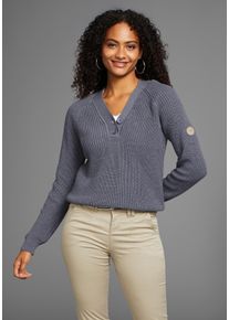 V-Ausschnitt-Pullover Kangaroos, Damen, Gr. 48/50, blau, Strick, Obermaterial: 50% Baumwolle, 50% Polyacryl, weit h&uuml;ftlang, V-Ausschnitt, Raglan&auml;rmel Rippb&uuml;ndchen, Pullover V-Ausschnitt-Pullover, mit V-Ausschnitt